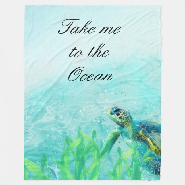Sea Turtle Ocean Beach Art Elegant Tropical Chic Fleece Blanket (Front)