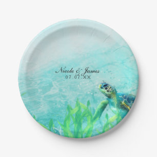 Sea Turtle Ocean Beach Art Elegant Wedding Custom Paper Plate