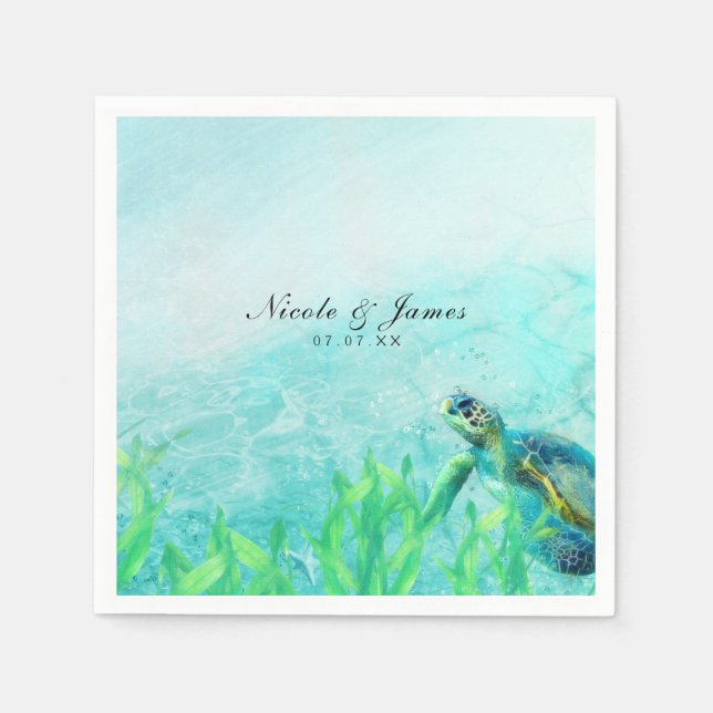 Sea Turtle Ocean Beach Art Elegant Wedding Napkin (Front)