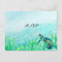 Sea Turtle Ocean Beach Art Elegant Wedding RSVP