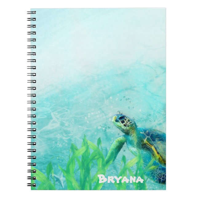 Sea Turtle Ocean Beach Art Personalised Custom Notebook (Front)