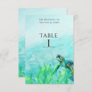 Sea Turtle Ocean Beach Art Wedding Table Number