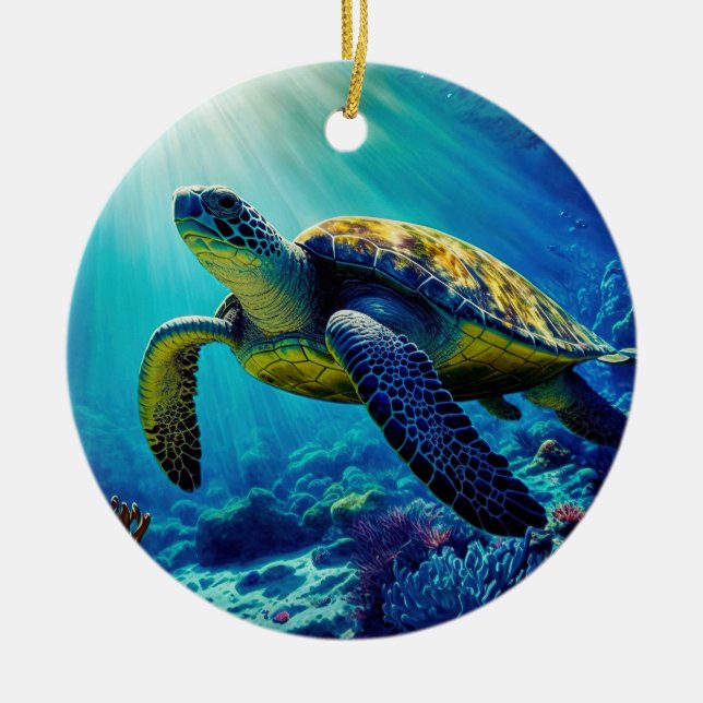 Sea Turtle Ocean Marine Life Beach Nature Animals Ceramic Ornament (Front)