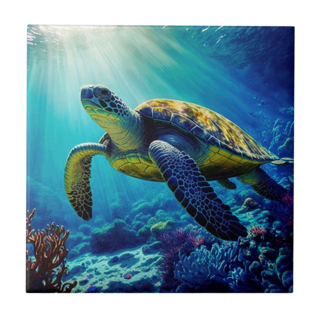 Sea Turtle Ocean Marine Life Beach Nature Animals Ceramic Tile (Front)