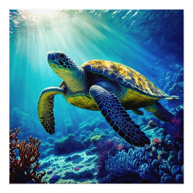Sea Turtle Ocean Marine Life Beach Nature Animals Photo Print (Front)