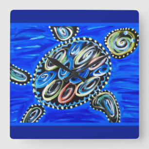 Sea Turtle Ocean Marine Life Summer Beach House Square Wall Clock