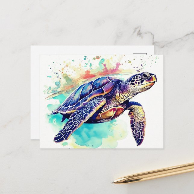 Sea Turtle Ocean Marine Postcard (Front/Back In Situ)