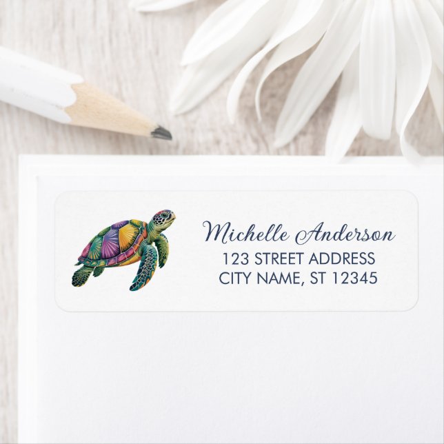 Sea Turtle Ocean  Nautical Return Address Label    (Insitu)