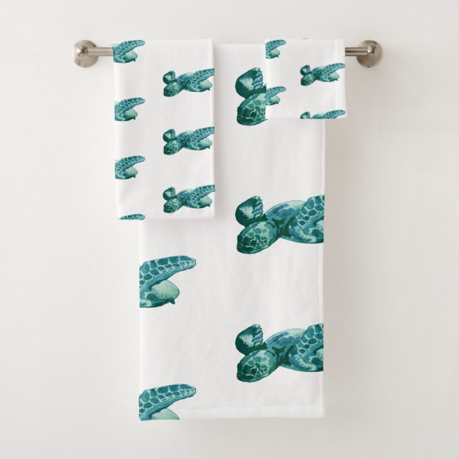Sea Turtle Ocean Pattern Art Bath Towel Set (Insitu)