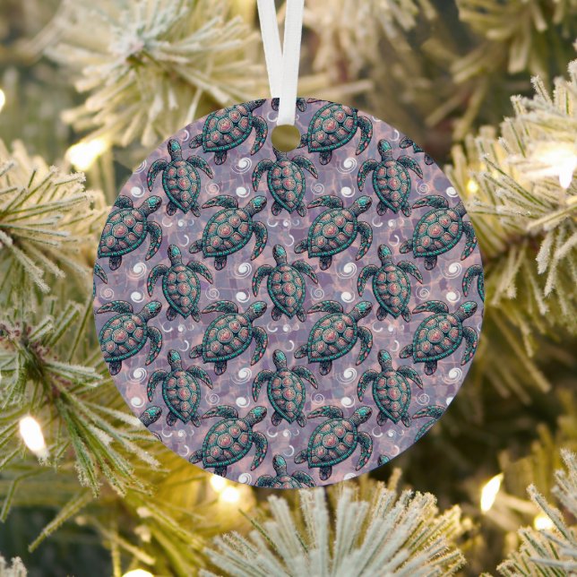 Sea Turtle Ocean Pattern Metal Tree Decoration (Insitu)