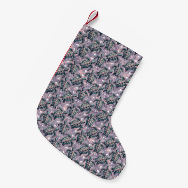 Sea Turtle Ocean Pattern Small Christmas Stocking (Front (Hanging))
