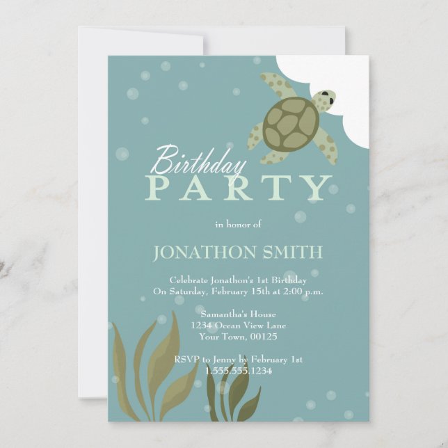 Sea Turtle Ocean Theme Birthday Party Invitation (Front)