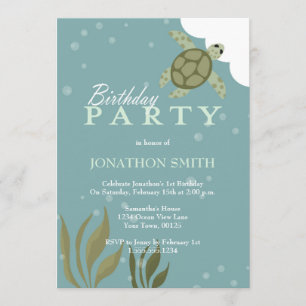 Sea Turtle Ocean Theme Birthday Party Invitation