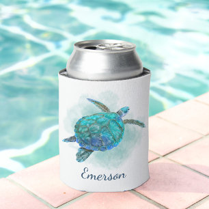 Sea Turtle Ocean Watercolor Personalised Can Cooler