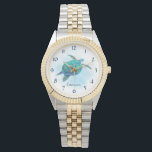 Sea Turtle Ocean Watercolor With Name Watch<br><div class="desc">This cute personalised coastal themed watch features a cute watercolor aqua blue sea turtle on a splash of ocean wave. It makes a wonderful gift for ocean lovers for birthdays,  Christmas,  or any occasion.</div>