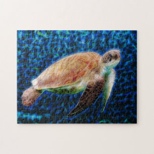 Sea Turtle on Blue Background Honu Jigsaw Puzzle