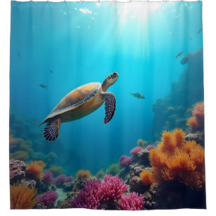 Sea Turtle on Coral Reef Shower Curtain
