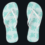 Sea Turtle on Ocean Blue Nautical Wedding Thongs<br><div class="desc">A cute nautical pattern of aqua blue sea turtles on light ocean water blue with white straps. This under the sea theme makes the perfect bridal flip flops for the newlywed brides with beach weddings or the future Mrs. who has planned a tropical island dream honeymoon. These also make great...</div>