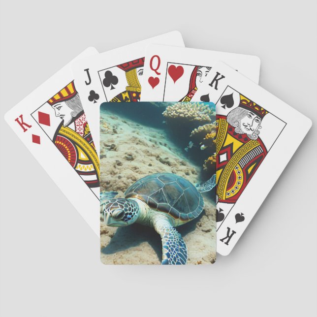 Sea turtle on ocean floor playing cards (Back)