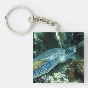 Sea Turtle on Seabed Photo Key Ring
