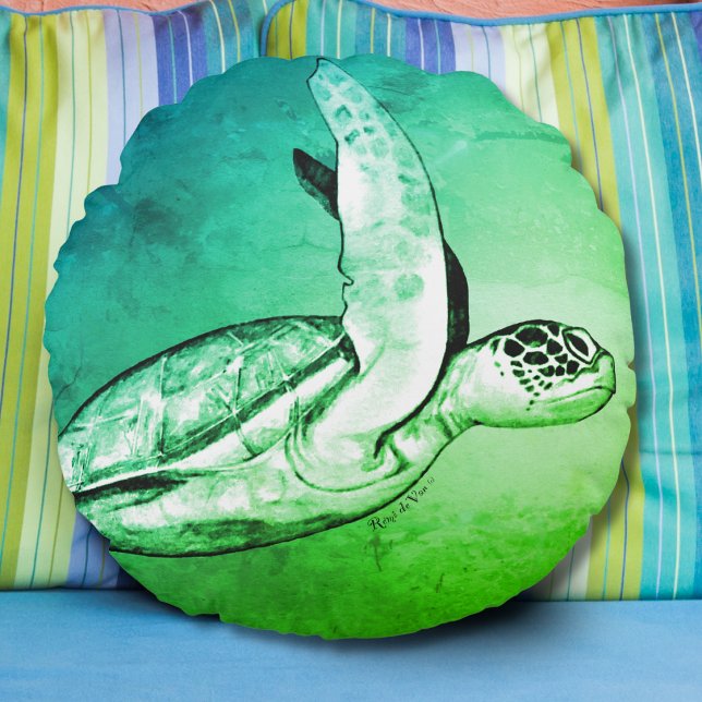 Sea Turtle Original Art Round  Cushion (Creator Uploaded)