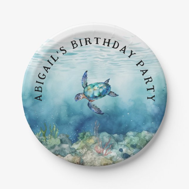 Sea Turtle Personalised Birthday Party  Paper Plate (Front)
