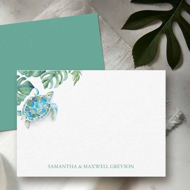 Sea Turtle Personalised Watercolor Card (Mini note cards with envelopes designed with sea turtle watercolor art.)