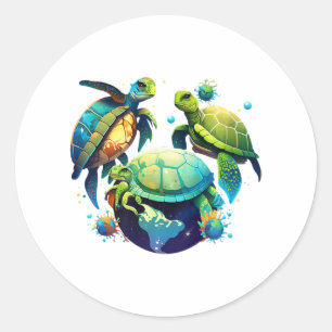 Sea Turtle Planet World Environment Earth Day Classic Round Sticker