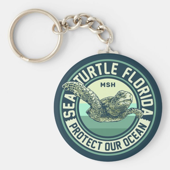 Sea Turtle Protection Custom Monogram Key Ring (Front)