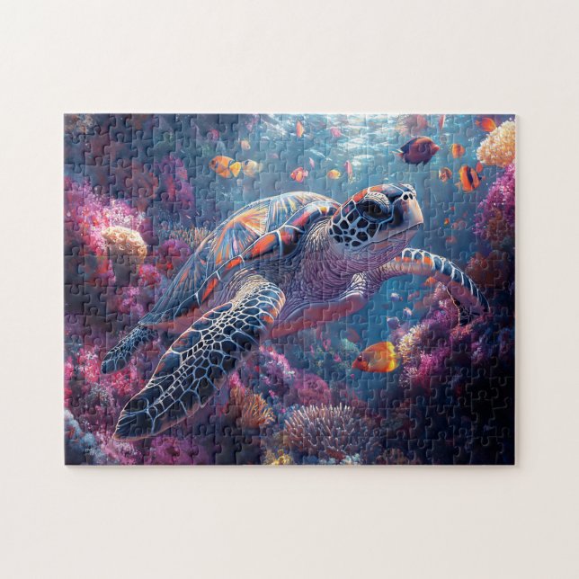 Sea Turtle Purple Coral Reef Jigsaw Puzzle (Horizontal)