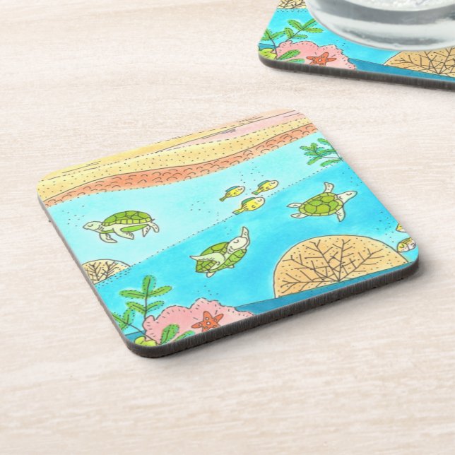 Sea Turtle Rainbow Beach Adventure Happy Place Coaster (Left Side)