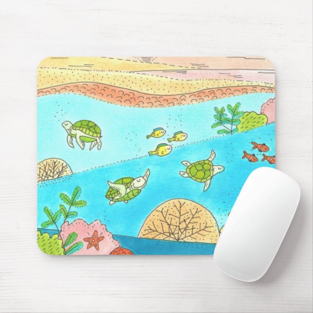 Sea Turtle Rainbow Beach Adventure Happy Place Mouse Pad (With Mouse)