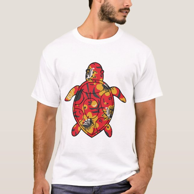 Sea Turtle red floral T-Shirt (Front)