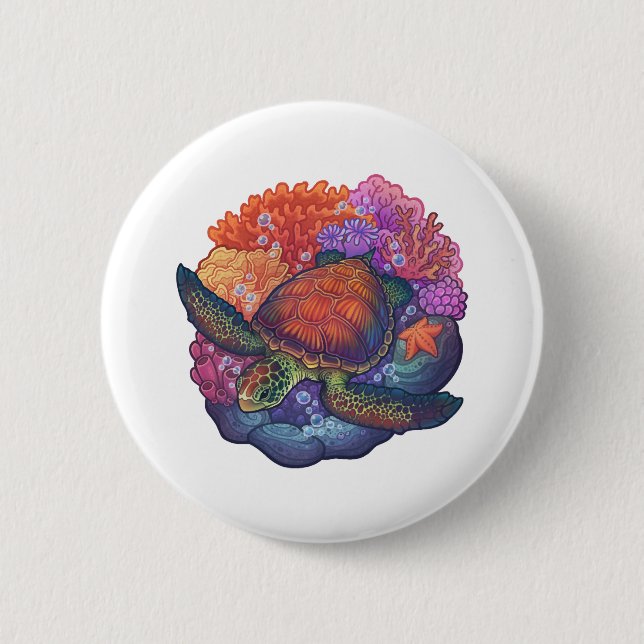 Sea Turtle Reef 6 Cm Round Badge (Front)
