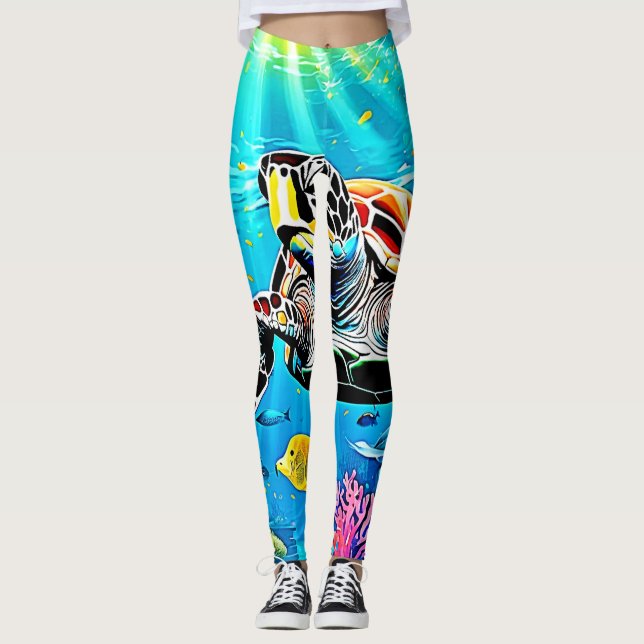 Sea Turtle Reef Life  Leggings (Front)