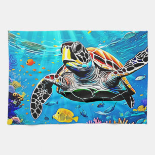 Sea Turtle Reef Life Tea Towel
