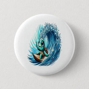 Sea Turtle Rides Emotion Wave. 6 Cm Round Badge