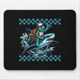 Sea Turtle Riding A Shark To School Boys Back To S Mouse Pad