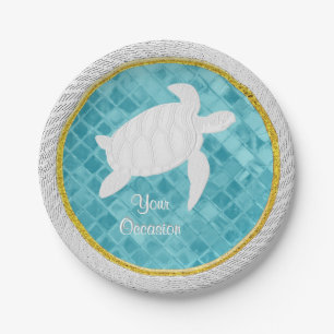 Sea Turtle Rope Aqua Sea Glass Pattern Paper Plate