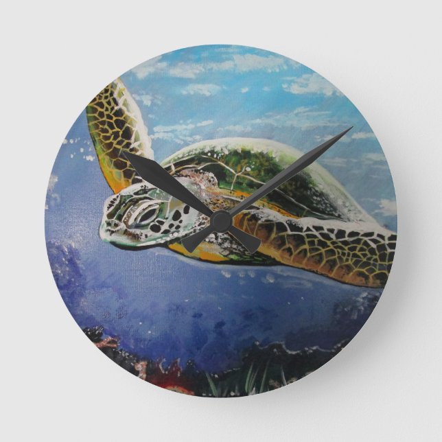 Sea Turtle Round Clock (Front)