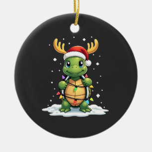 Sea Turtle Santa Christmas Lights Cute Xmas Men Wo Ceramic Ornament
