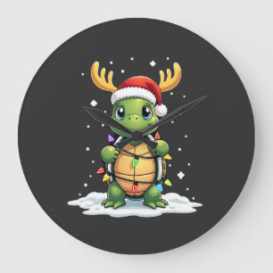 Sea Turtle Santa Christmas Lights Cute Xmas Men Wo Large Clock