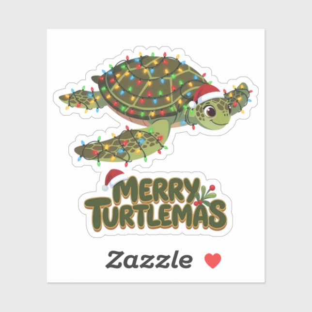 Sea Turtle Santa Hat Christmas Lights Merry Turtle (Sheet)