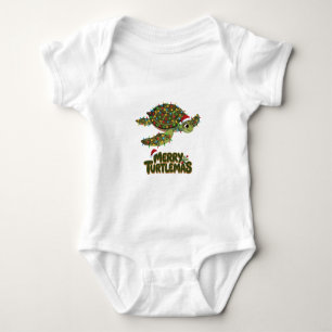 Sea Turtle Santa Hat Christmas Lights Merry Turtle Baby Bodysuit
