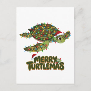 Sea Turtle Santa Hat Christmas Lights Merry Turtle Postcard
