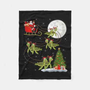 Sea Turtle Santa Sleigh Flying Funny Magical Chris Fleece Blanket