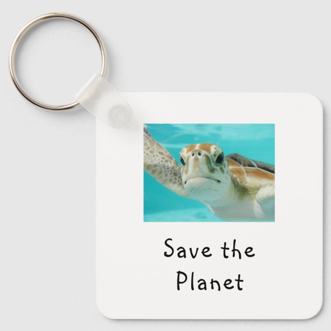 Sea Turtle Save The Planet Key Ring (Front)