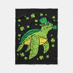 Sea Turtle Shamrock St Patricks Day Leprechaun Hat Fleece Blanket
