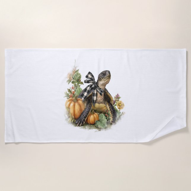 Sea Turtle Shirt Animals Autumn Pumpkin Beach Towel (Front)