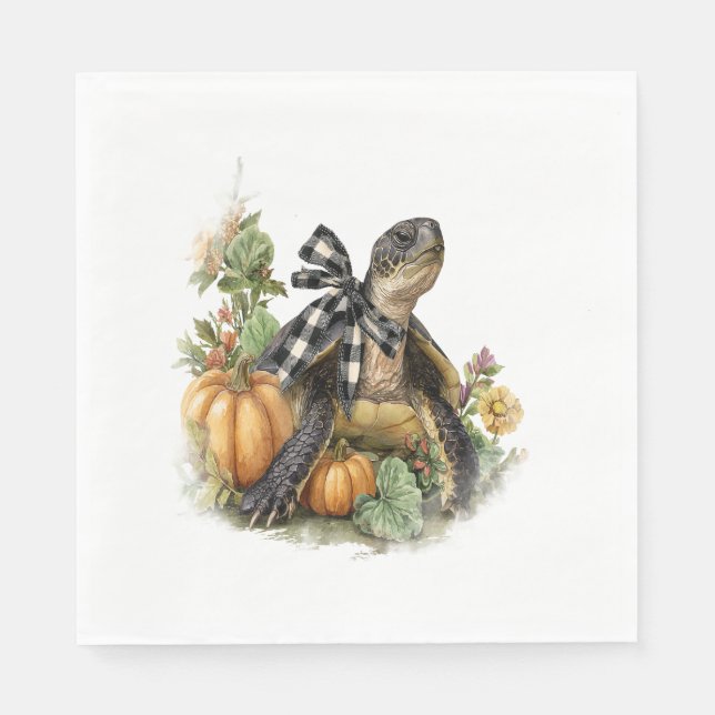 Sea Turtle Shirt Animals Autumn Pumpkin Napkin (Front)